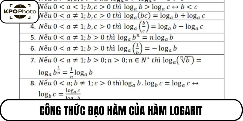 Công thức đạo hàm của hàm logarit